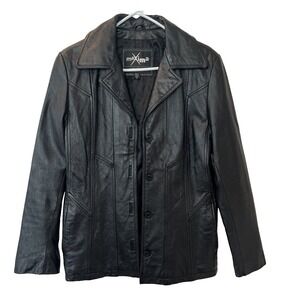 Maxima Wilsons Leather Jacket Black‎ Button Up Coat Moto Biker Womens Medium